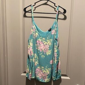 Torrid Teal Floral Tank Top 2X Double Layer Cami Plus Size Flowy